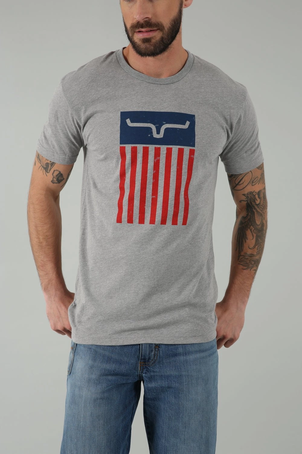 Retro FadeResistantPrint Kimes Ranch Mens Cody Tee Dark Grey Heather Cotton Blend S/S T-Shirt