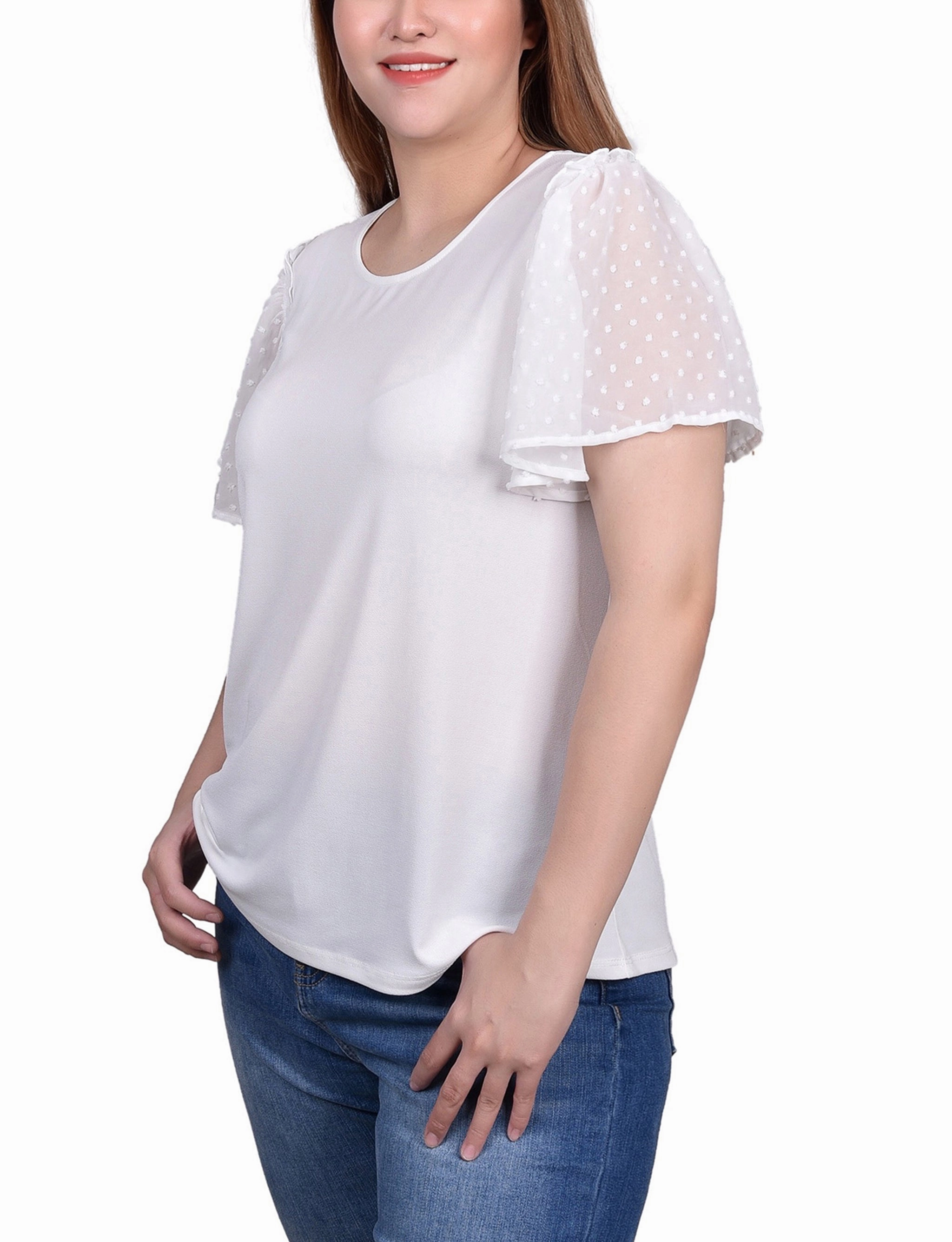 Clip Dot Flutter Sleeve Top SoftTouchFinish