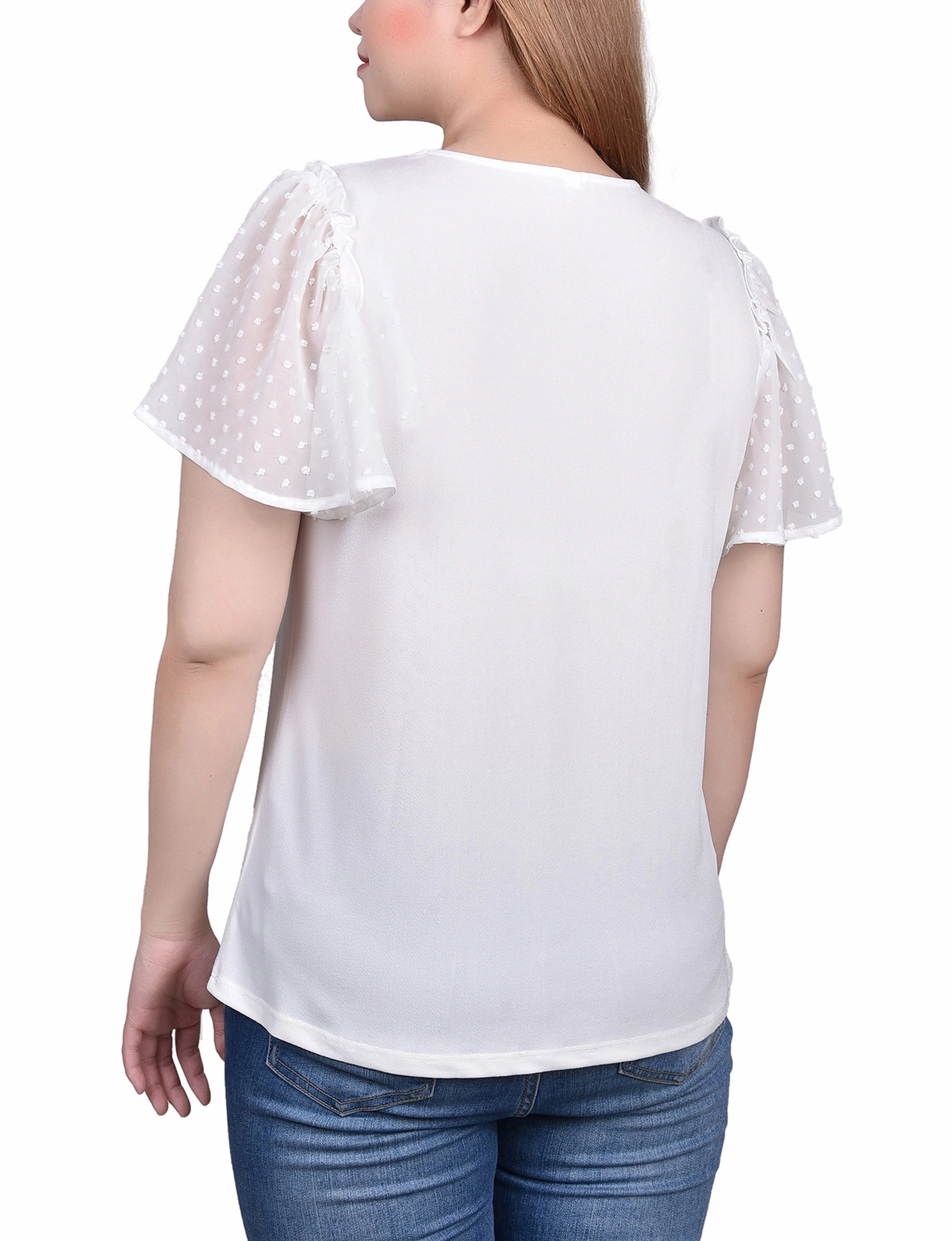 casual top Clip Dot Flutter Sleeve Top