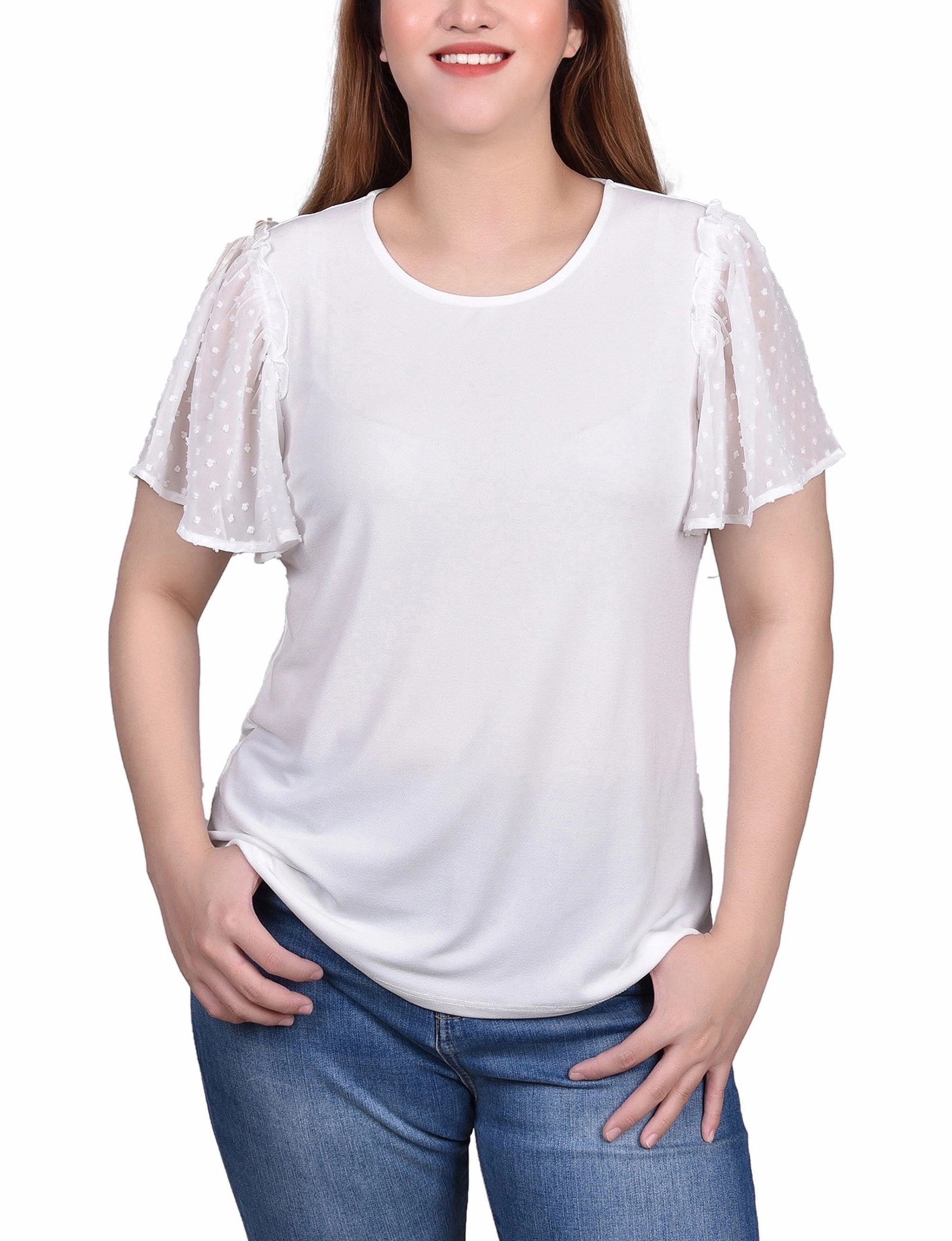 Clip Dot Flutter Sleeve Top Antibacterial Fabric