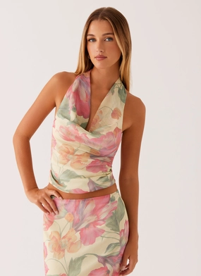 Flexible Waistband Close Call Top - Yellow Peony