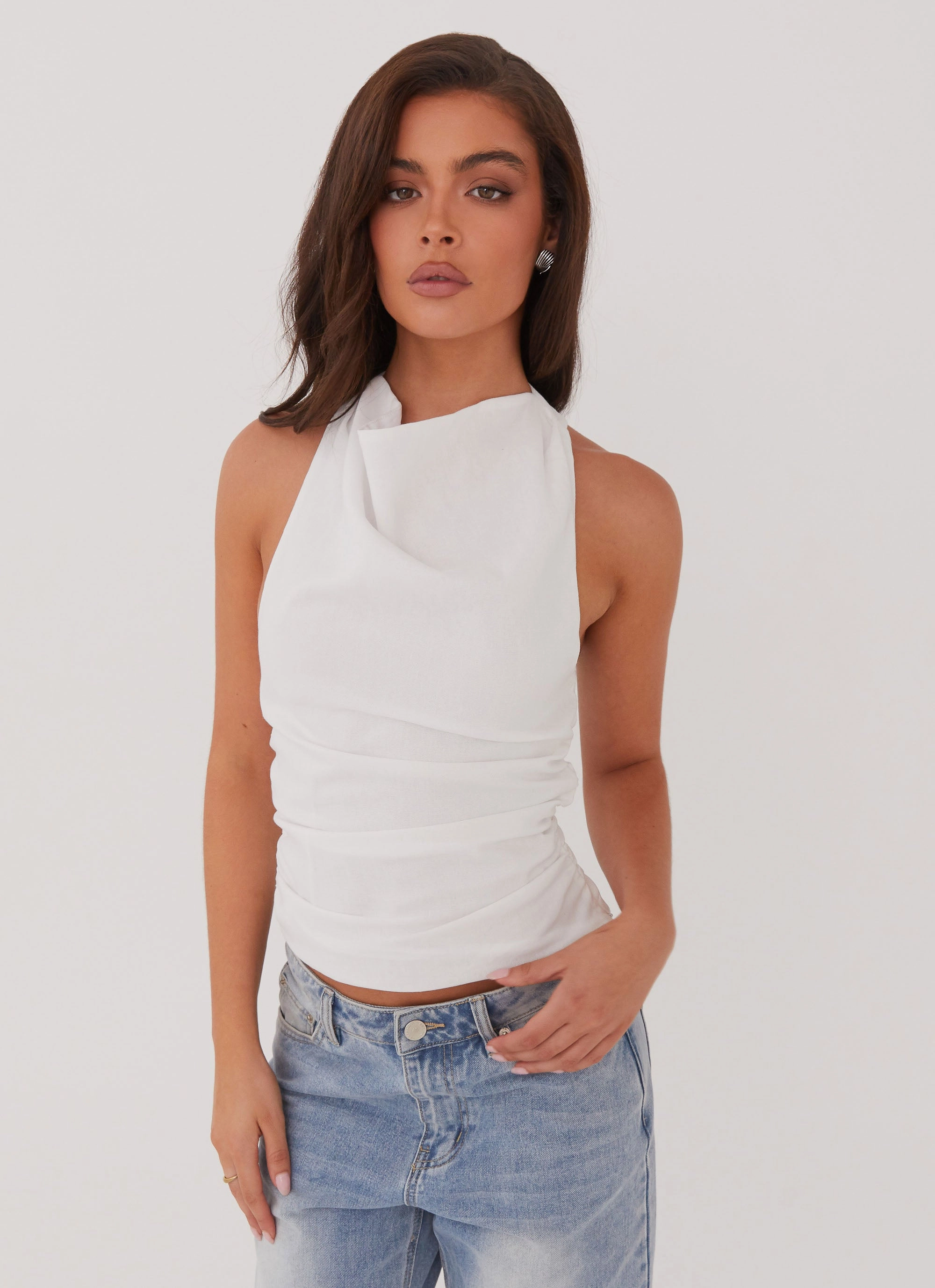 Double Layered Hem Cloud Whisper Linen Top - White