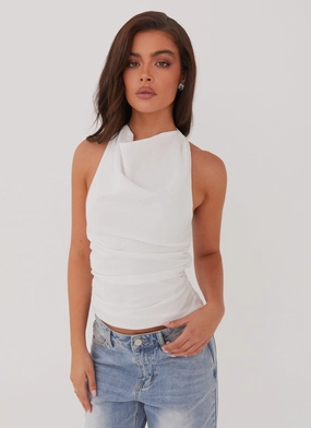 Double Layered Hem Cloud Whisper Linen Top - White