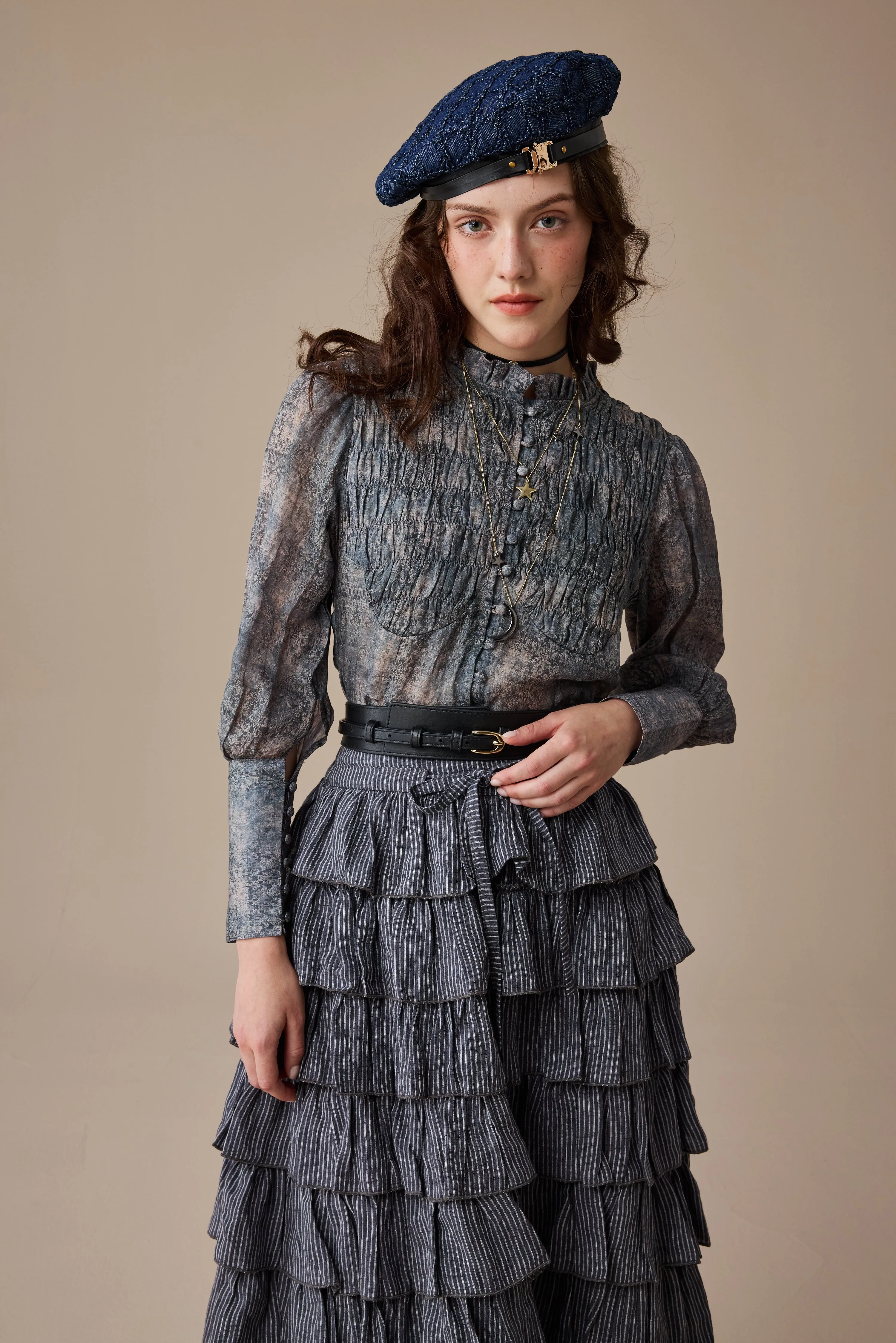 Moisture Control Lining Anti Pilling Technology Clove 9 | smocked longsleeved linen blouse