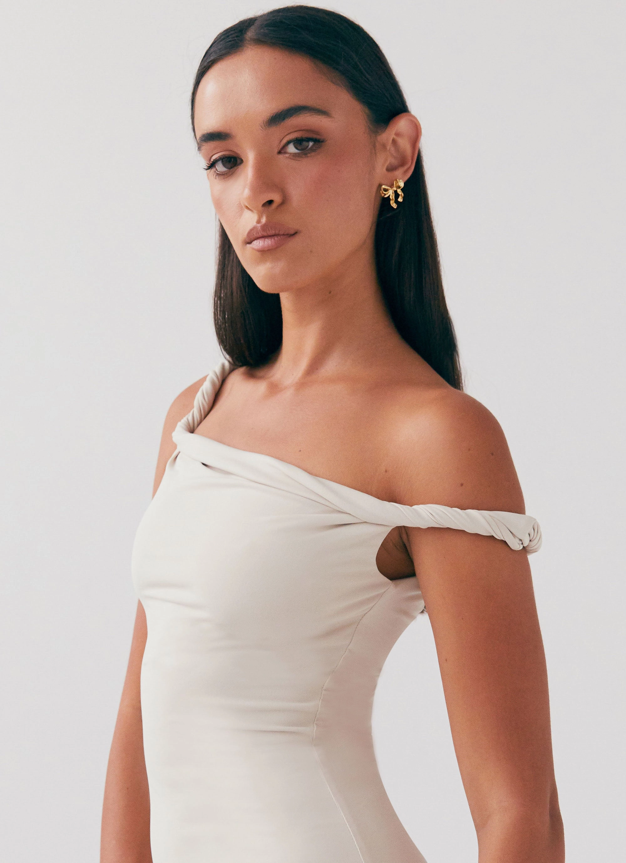 Walkable Flow Skin Tone Arabella Twist Shoulder Maxi Dress - Beige