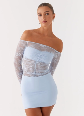 Collide Lace Mini Dress - Blue Guest Glam