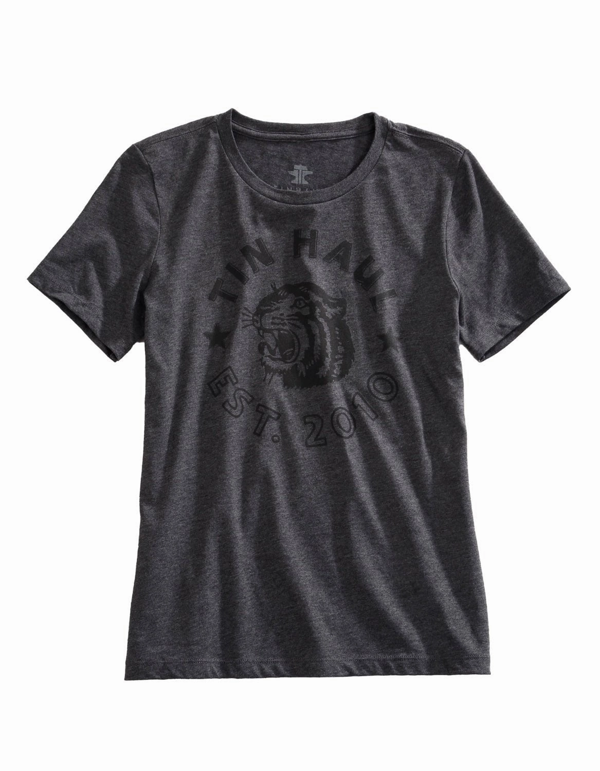 Bold Prints Cocktail Party Tin Haul Womens Tiger Head Grey Cotton Blend S/S T-Shirt