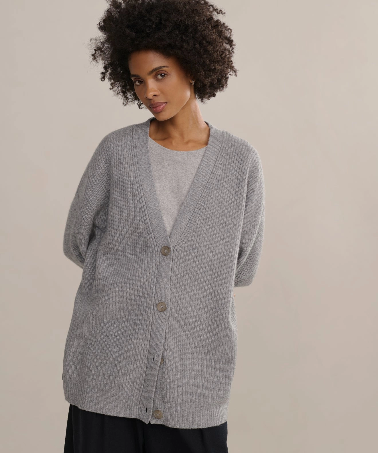 Cashmere Cocoon Cardigan Ribbed Detailing