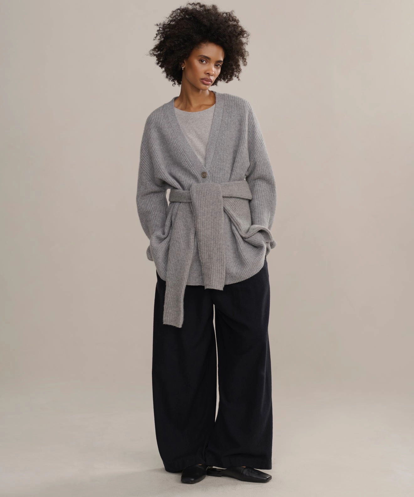 DoubleLayered Hem Cashmere Cocoon Cardigan