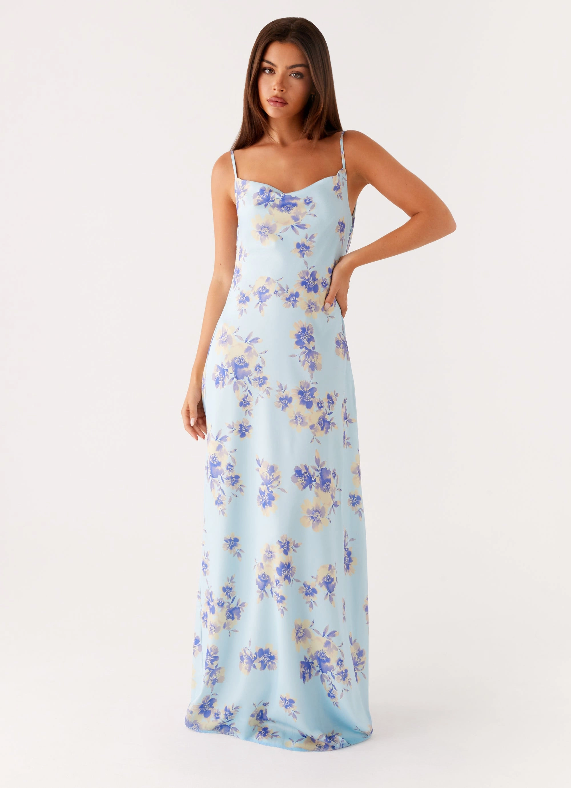 Modern Cut Silky-Feel Liana Cowl Maxi Dress - Print