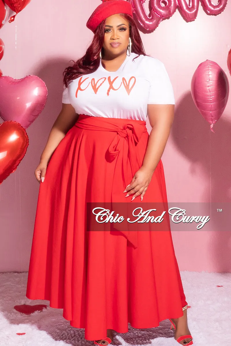 Final Sale Plus Size Long Maxi Skirt with Waist Tie in Red Lightweight Fabric NonIrritatingSeams