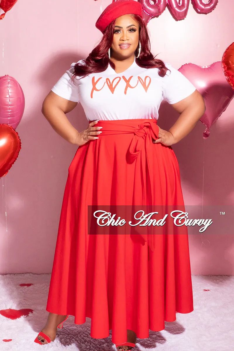Final Sale Plus Size Long Maxi Skirt with Waist Tie in Red Cozy Layer