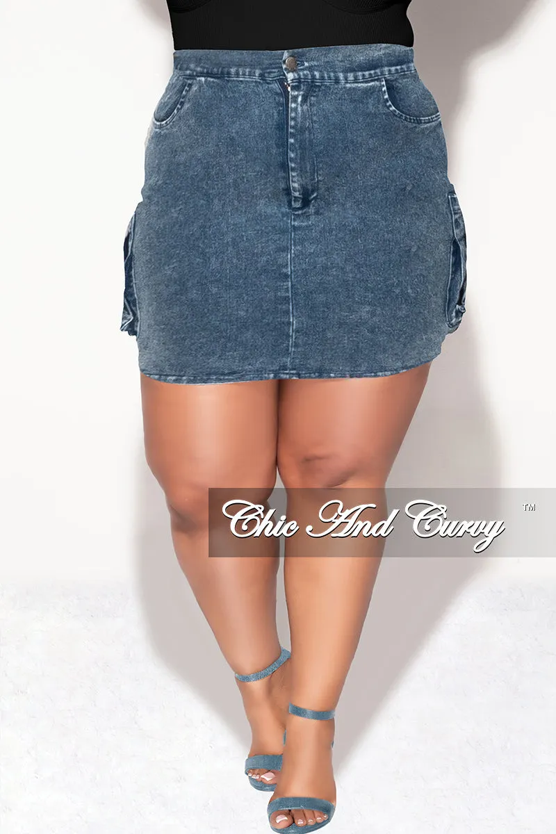 Final Sale Plus Size Acid Wash Denim Skirt (Skirt Only) Cozy Design Heat Control