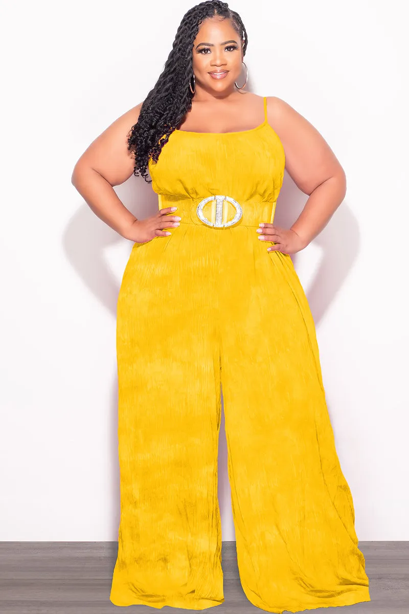 Clean Fit Breathable mesh design Final Sale Plus Size Jumpsuit with Soft Crepe Fabric in Yellow