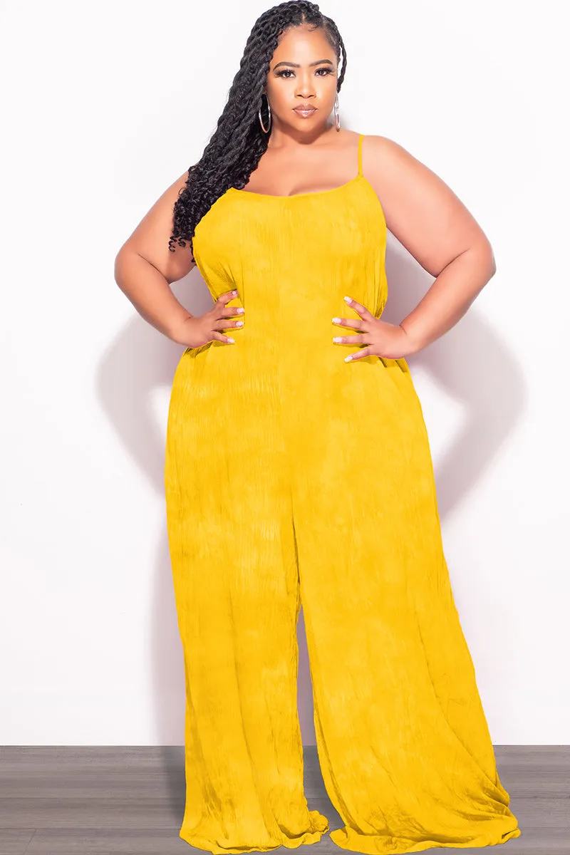 Final Sale Plus Size Jumpsuit with Soft Crepe Fabric in Yellow SmoothZipClosure