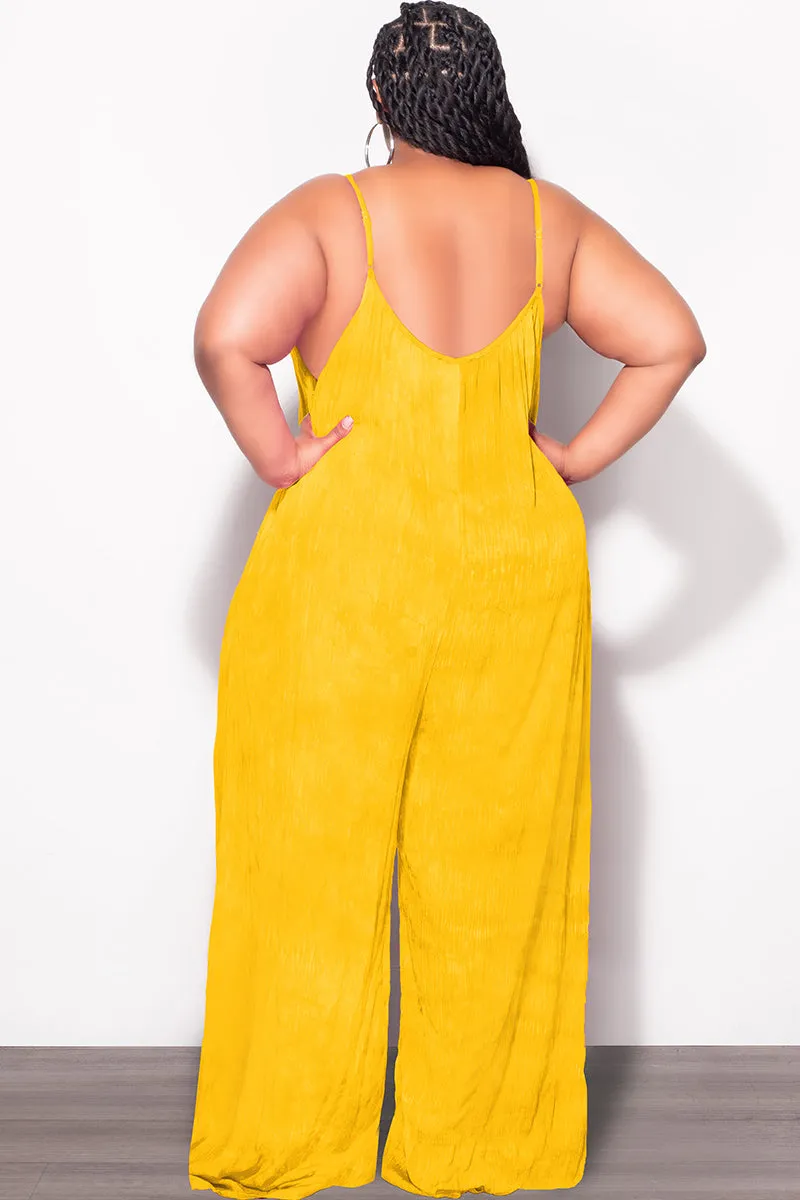 Final Sale Plus Size Jumpsuit with Soft Crepe Fabric in Yellow Lightweight Wear