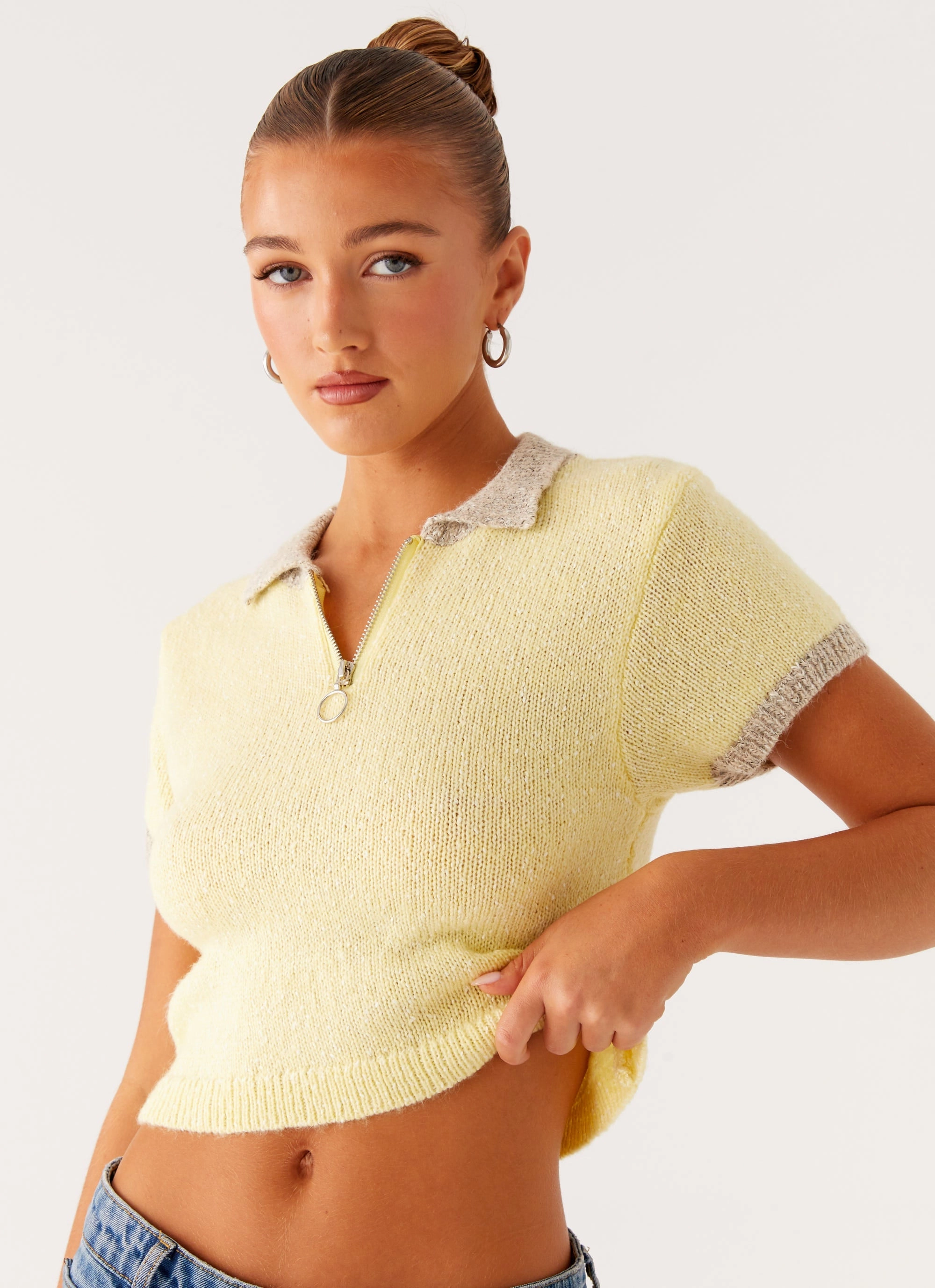 Walsh Knit Polo Top - Yellow Lightweight Weave Material