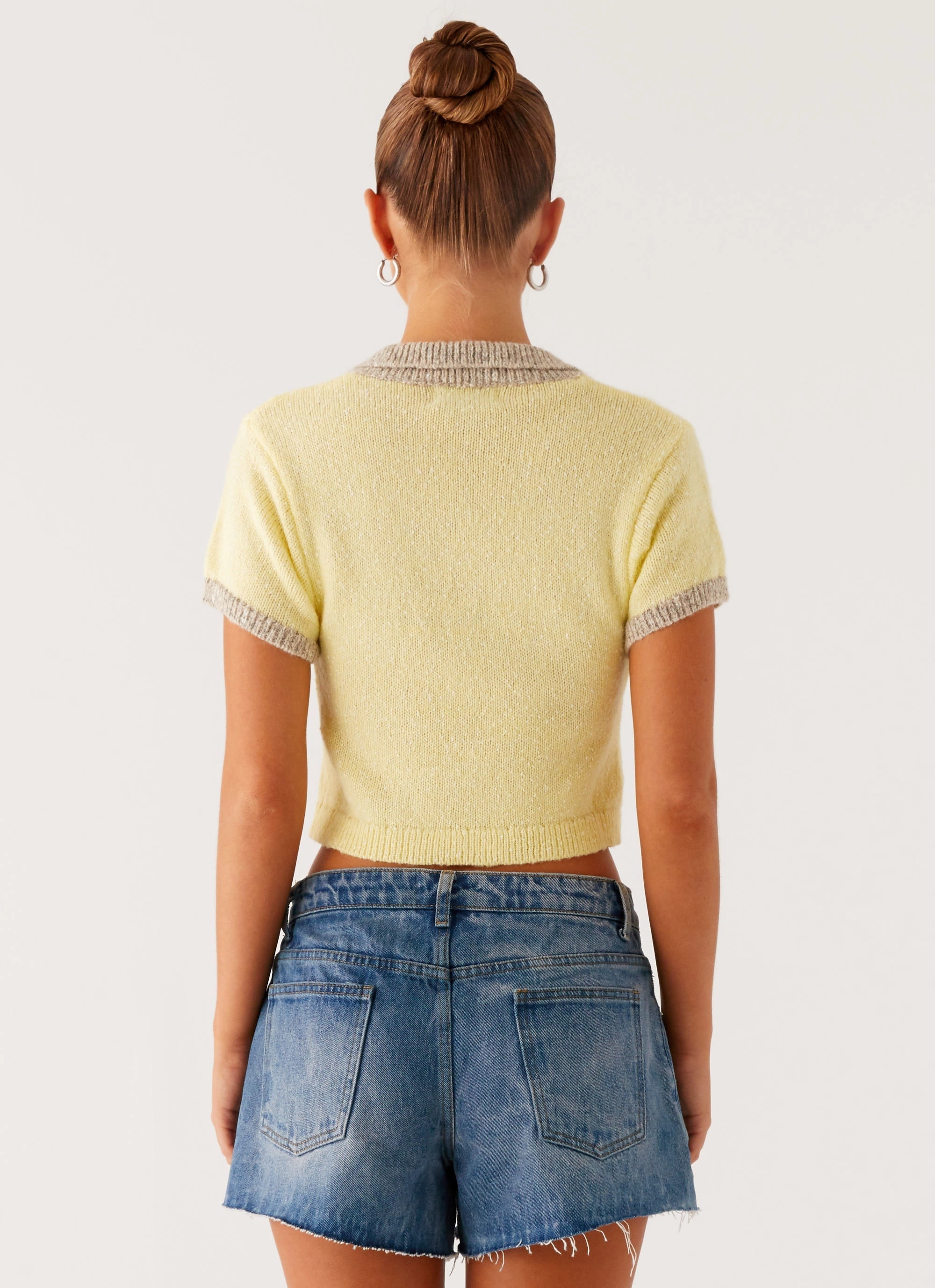CroppedLength Walsh Knit Polo Top - Yellow