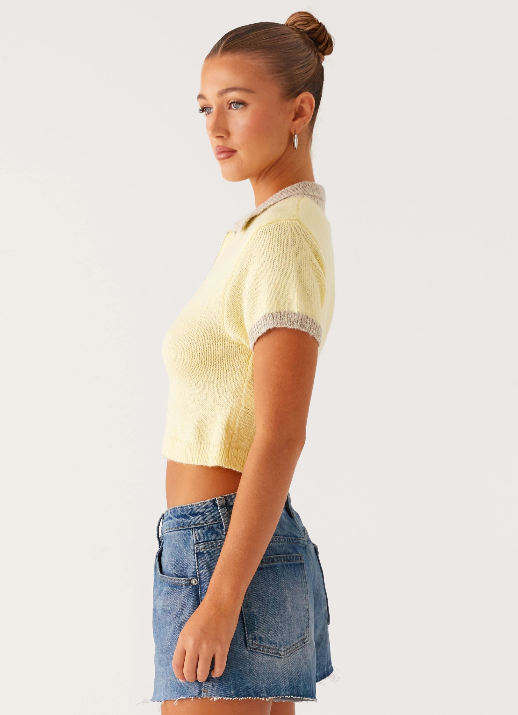 Walsh Knit Polo Top - Yellow Durable Fiber Blend Elastic Edge Binding