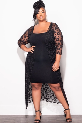 Final Sale Plus Size Sheer Duster in Black Zip Pocket