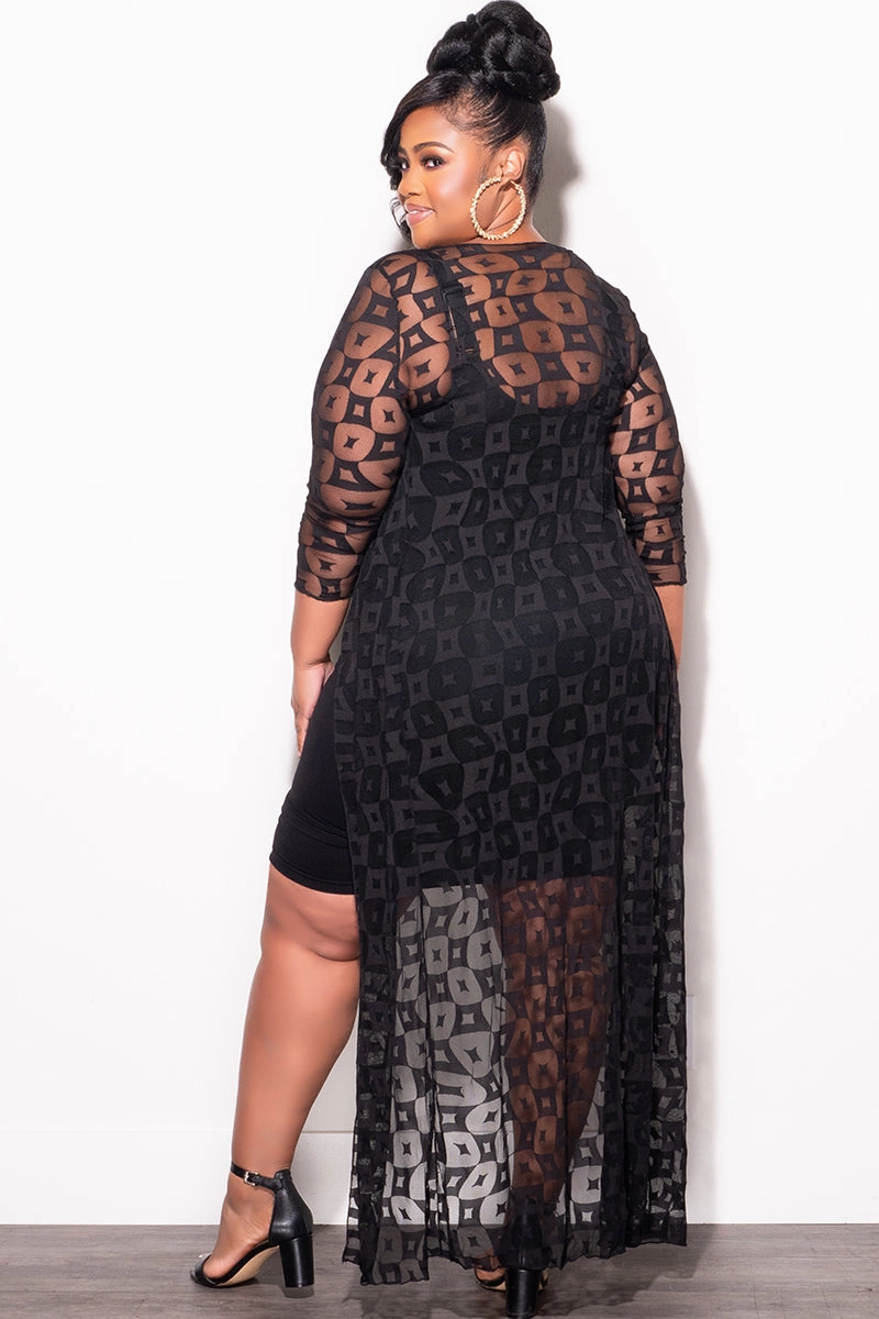 Final Sale Plus Size Sheer Duster in Black Comfortable Waistband Active Comfort Fit