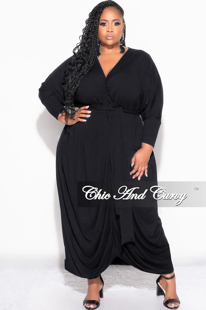 Final Sale Plus Size Oversized Kimono Dress with Tie in Black Sport Flex