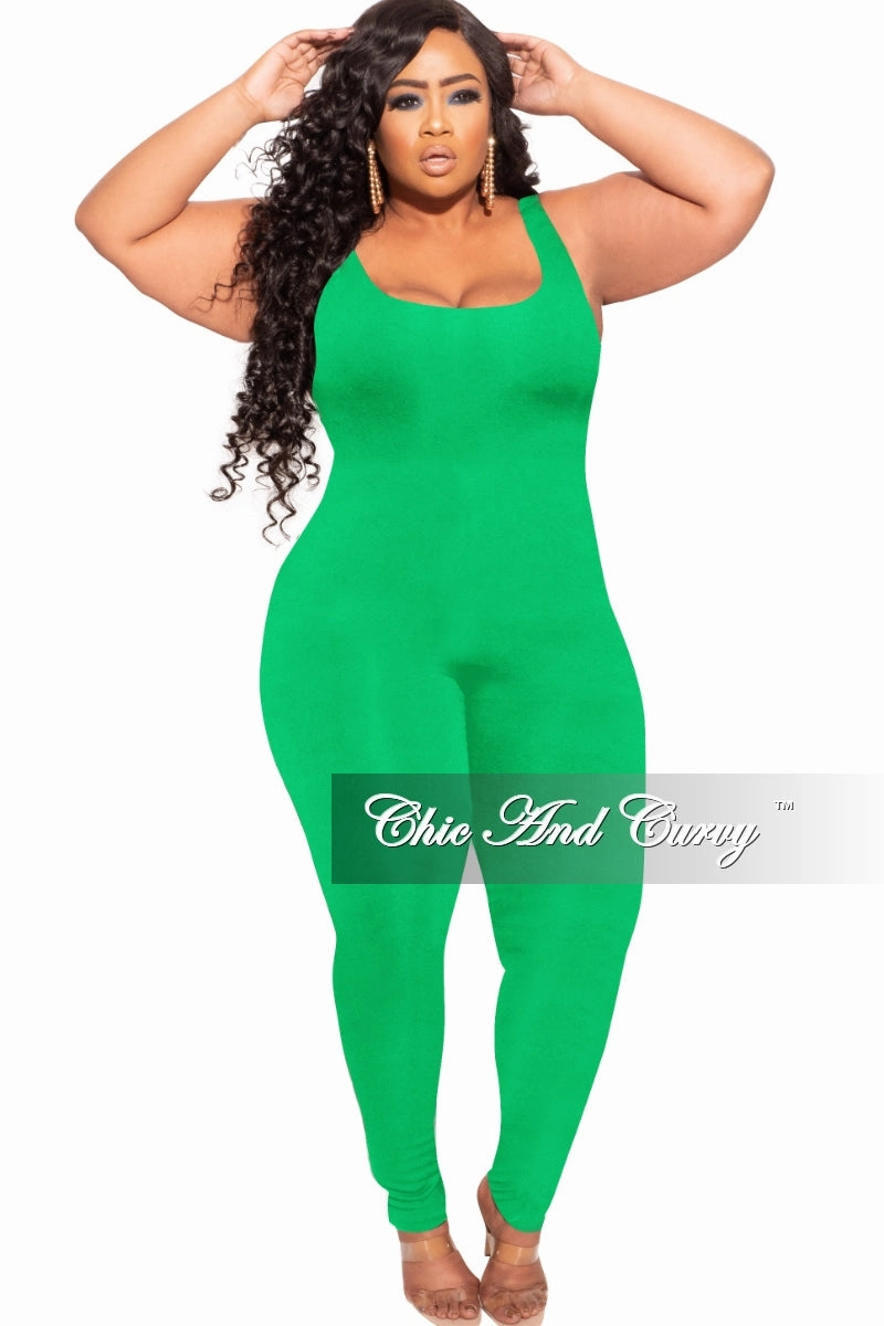 Final Sale Plus Size Tank Unitard Catsuit in Green Seamless Wear AdjustableDrawstring