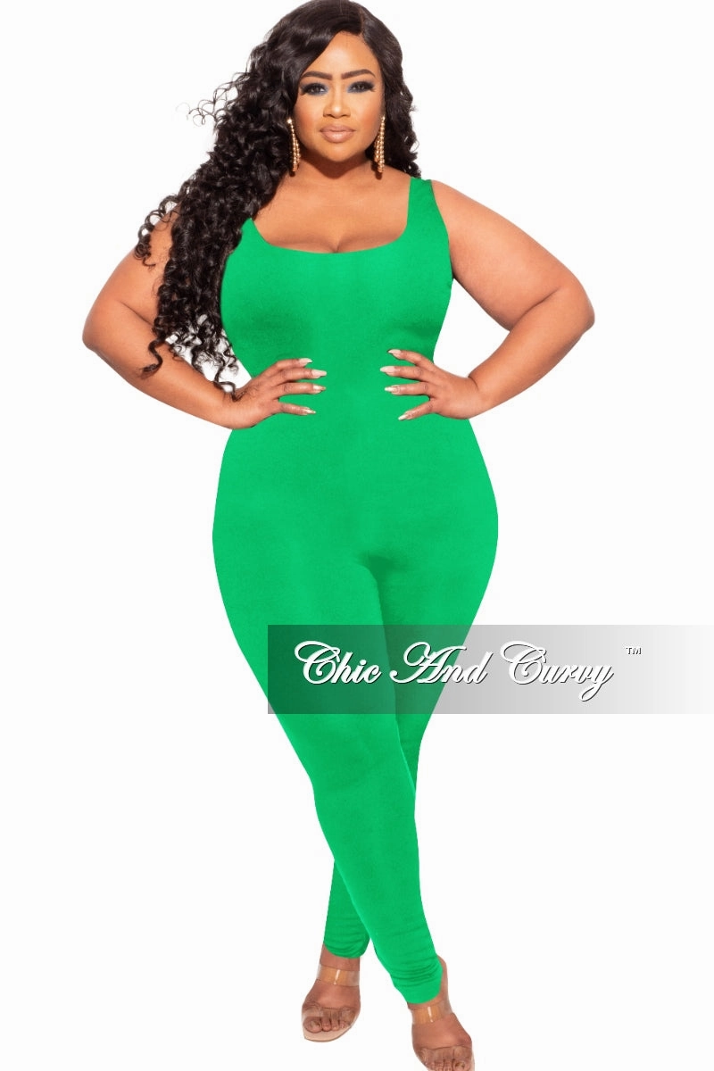 Relaxed Waist Moisture wicking Final Sale Plus Size Tank Unitard Catsuit in Green