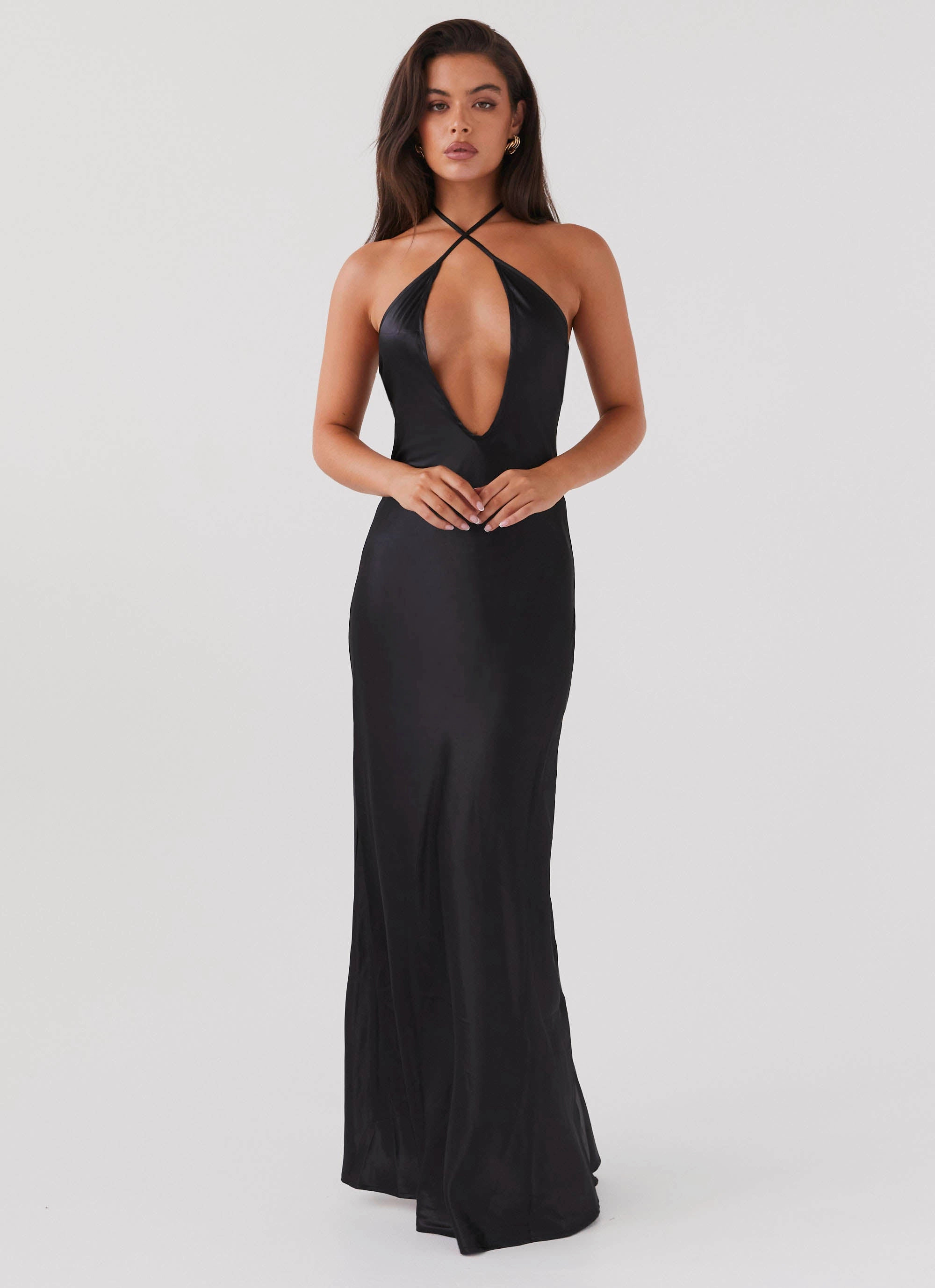 Noir Symphony Maxi Dress - Black Cool Draping Simple Spirit