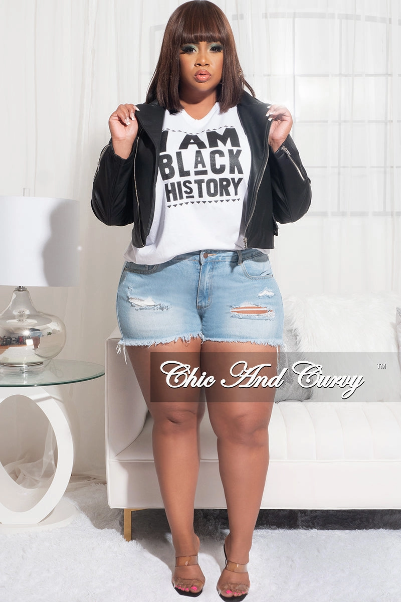 Chilly Layering Fashionable Fit Final Sale Plus Size Short Sleeve V-Neck I Am Black History T-Shirt in White