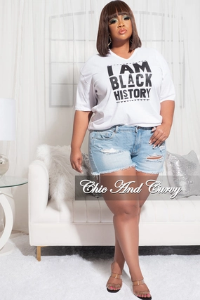 Flexible Gusset Everyday Ease Final Sale Plus Size Short Sleeve V-Neck I Am Black History T-Shirt in White