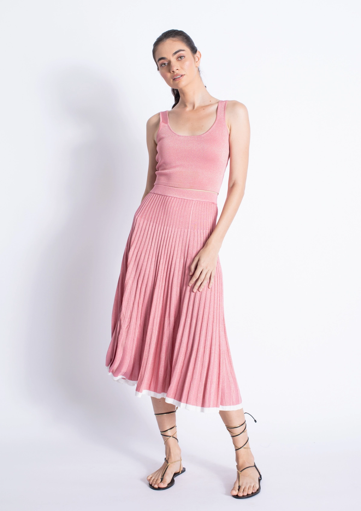 Sharp Edge Satin-Sleeve Primerose Knit Set