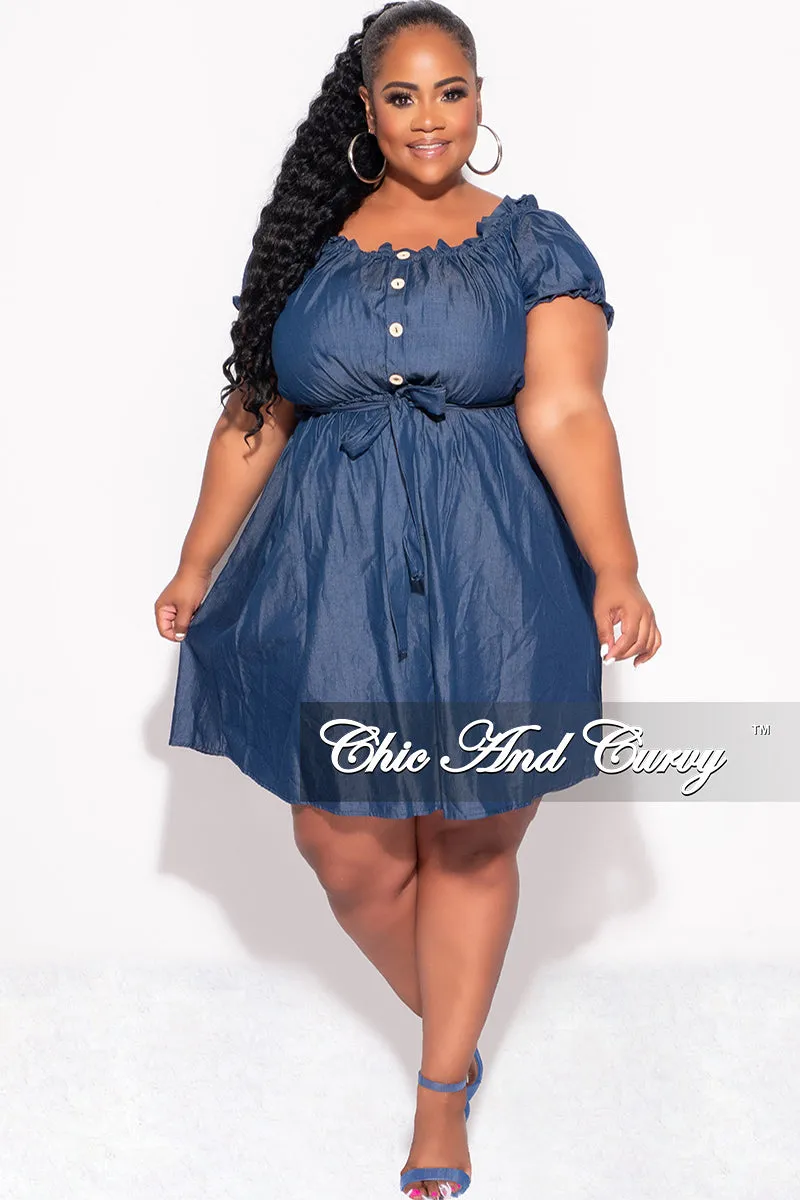 Belt loops Final Sale Plus Size Off the Shoulder Dress with Tie in Chambray