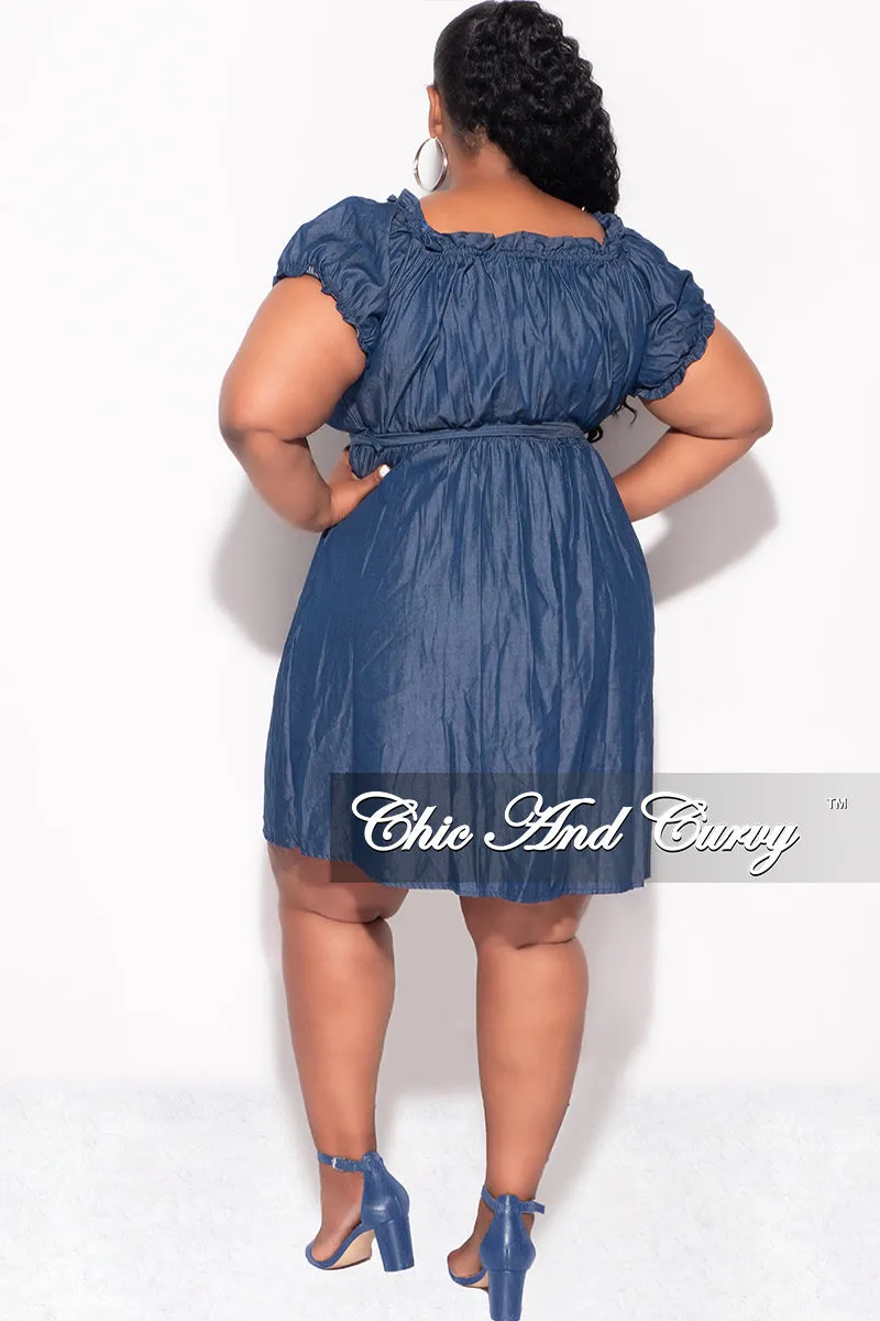 Utility Pockets EcoFriendlyBlend Final Sale Plus Size Off the Shoulder Dress with Tie in Chambray