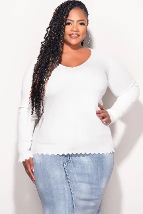 Effortless Look Final Sale Plus Size Long Sleeve Ribbed Sweater in Off White