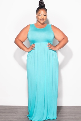 Final Sale Plus Size Sleeveless Maxi Dress in Mint Mid-rise fit Minimalist Look