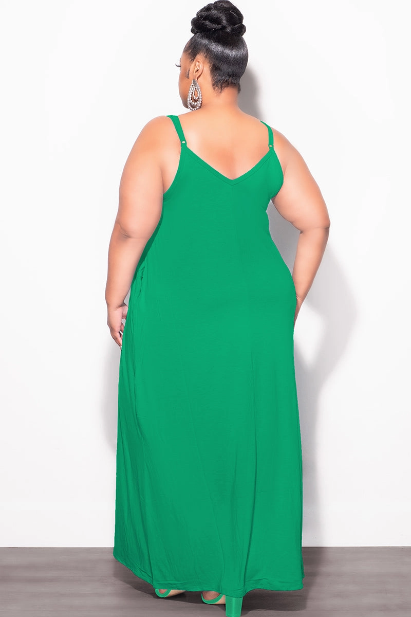 Sleek Comfort Daywear Final Sale Plus Size Spaghetti Strap Maxi Dress in Green