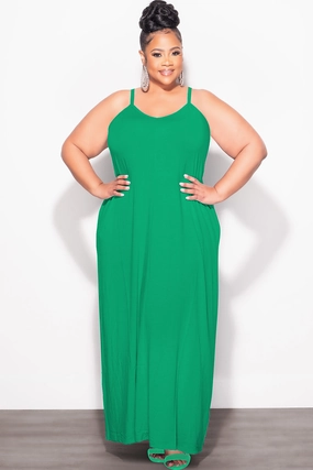 Final Sale Plus Size Spaghetti Strap Maxi Dress in Green Light Reflective Details