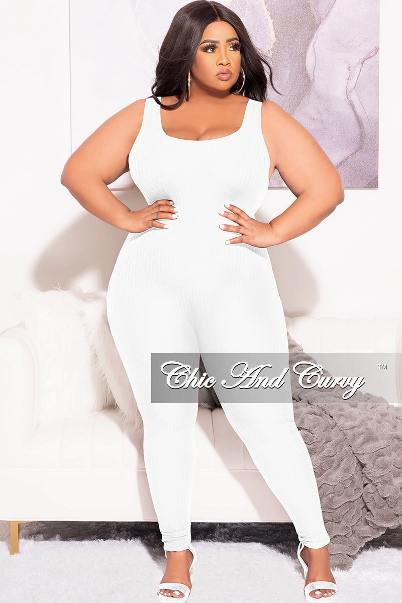 Minimal Comfort Quick Release Closure Final Sale Plus Size Ribbed Tank Unitard in Off White