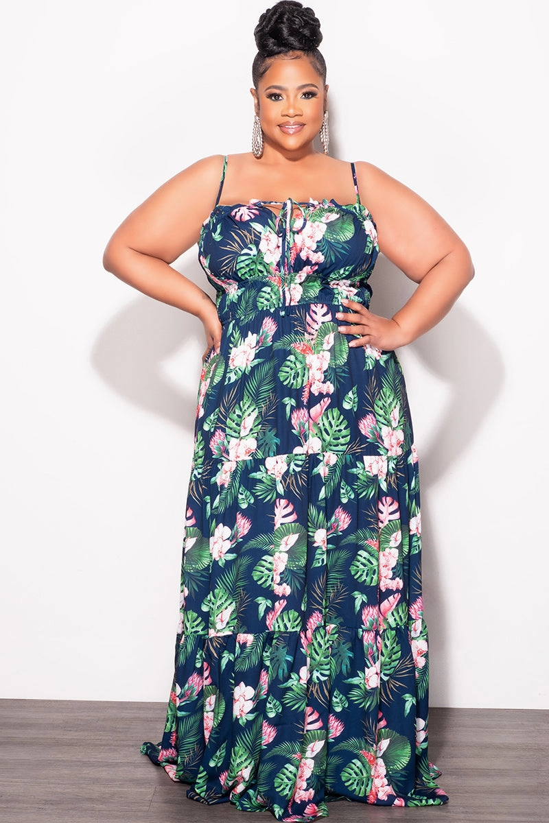 Final Sale Plus Size Tank Maxi Dress with Cutout back in Navy Floral Print Functional Ease Flexible shape