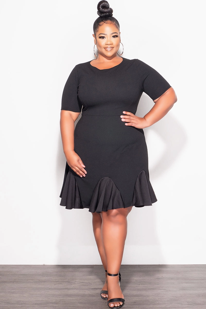 Final Sale Plus Size Ruffle Dress in Black Comfy Ease