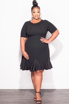 Final Sale Plus Size Ruffle Dress in Black Comfy Ease