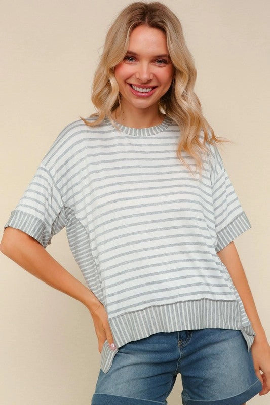 Meagan Loose Fit Knit Top W/ Outseam Overlock Layered Ply Construction EasyClean