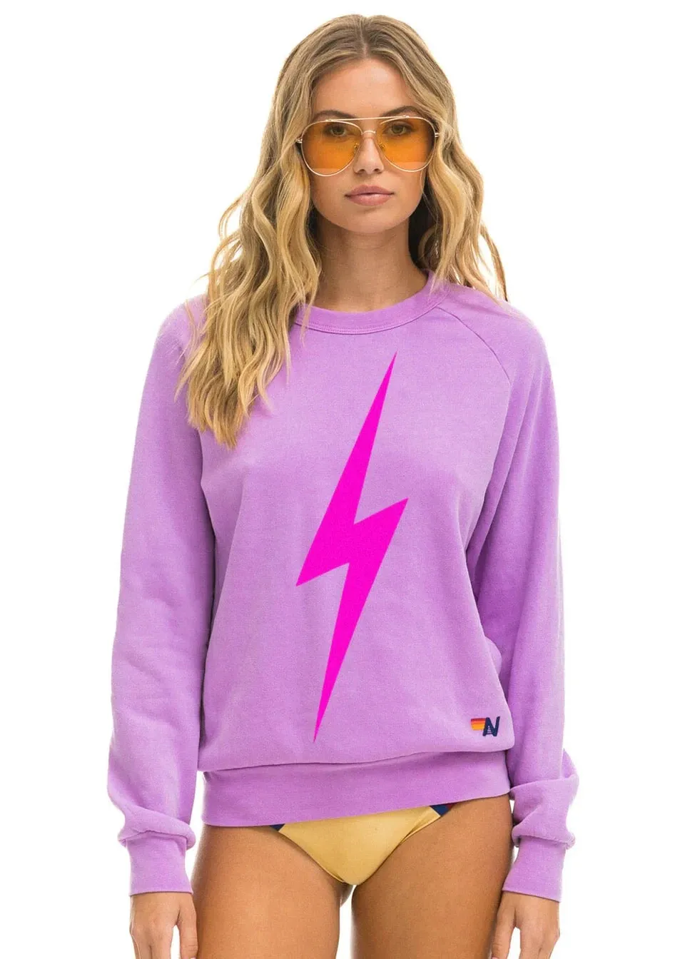 Aviator Nation Bolt Crew Sweatshirt Purple Natural Fiber Construction