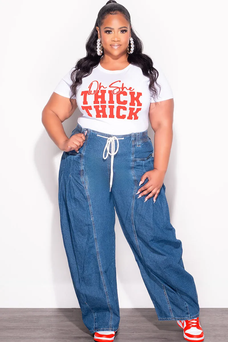 Final Sale Plus Size Fitted White T-Shirt Oh She Thick Thick in Red Slim Shape luxe feel