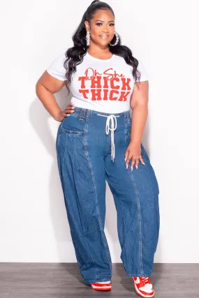 FlexibleStretchWeave Final Sale Plus Size Fitted White T-Shirt Oh She Thick Thick in Red