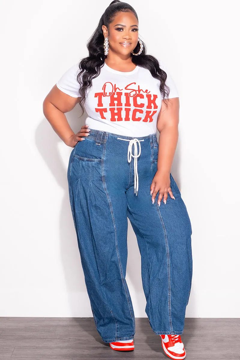Final Sale Plus Size Fitted White T-Shirt Oh She Thick Thick in Red Soft and Stretchy High-waisted fit