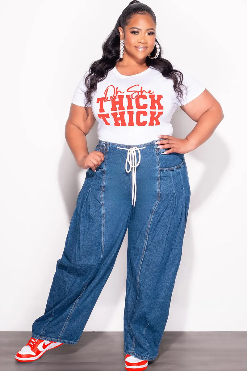 Final Sale Plus Size Fitted White T-Shirt Oh She Thick Thick in Red No Fuss Fit