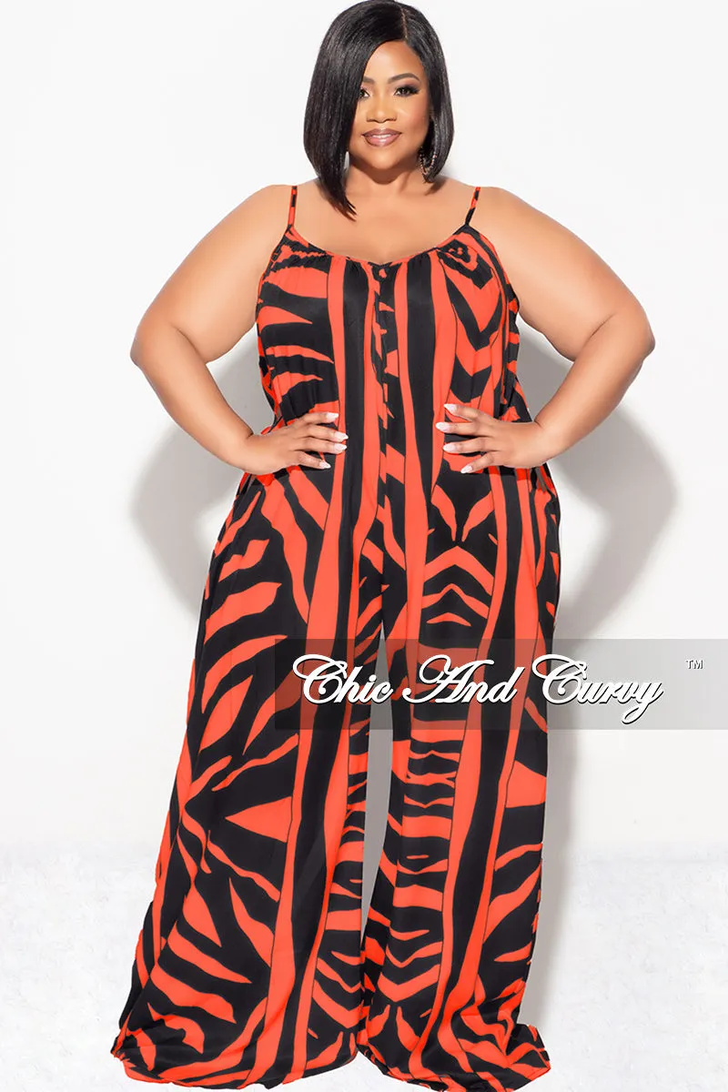 Hygienic Coating AntiStaticLining Final Sale Plus Size Jumpsuit with Spaghetti Straps & Ruffled Ankles in Black and Orange