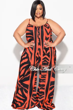 Hygienic Coating AntiStaticLining Final Sale Plus Size Jumpsuit with Spaghetti Straps & Ruffled Ankles in Black and Orange